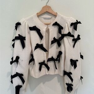 Alice + Olivia Cream Knit Jacket with Black Bows